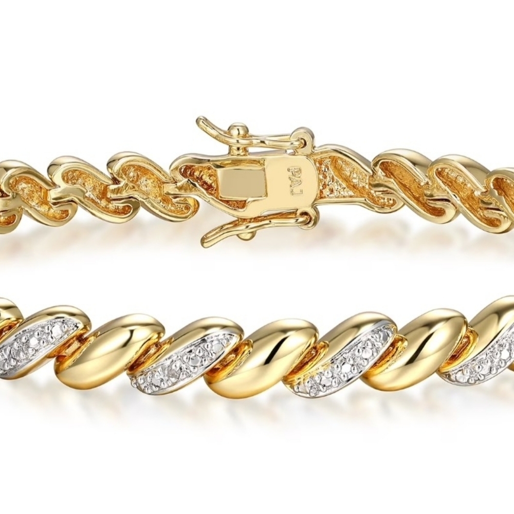 Forever Facets Fine Silver Plated Gold Tone San Marco Diamond Accent Bracelet